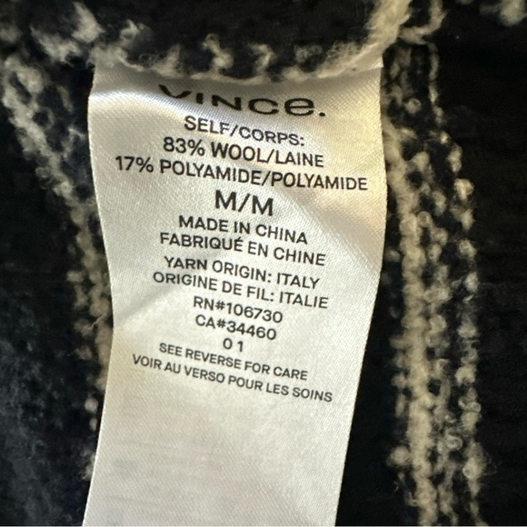 Vince Boucle Womens Black White Striped Cardigan Open Front Medium Coastal *Flaw - Picture 9 of 13